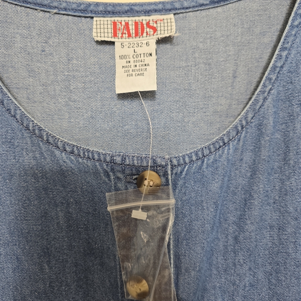 NWOT Vtg 90's Denim Maxi Dress Sz L Button Up Cotton Pockets Cottagecore Western - Picture 8 of 12